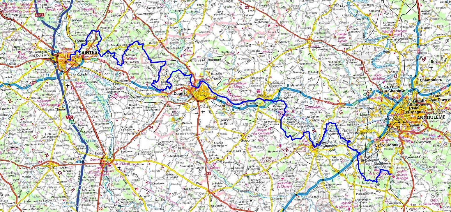 GR4 Randonnée de Saintes (Charente-Maritime) à Mouthiers-sur-Boëme (Charente)