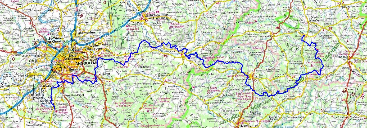GR4 Hiking from Mouthiers-sur-Boeme (Charente) to Cussac (Haute-Vienne) 1