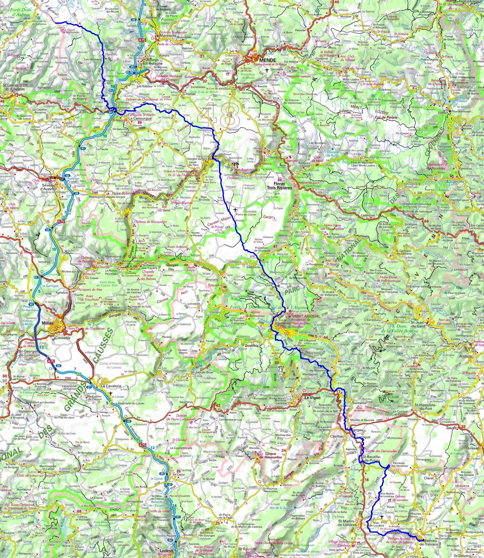 GR60 Hiking from Signal de Mailhebiau (Lozere-Aveyron) to St Mathieu-de-Treviers (Herault) 1