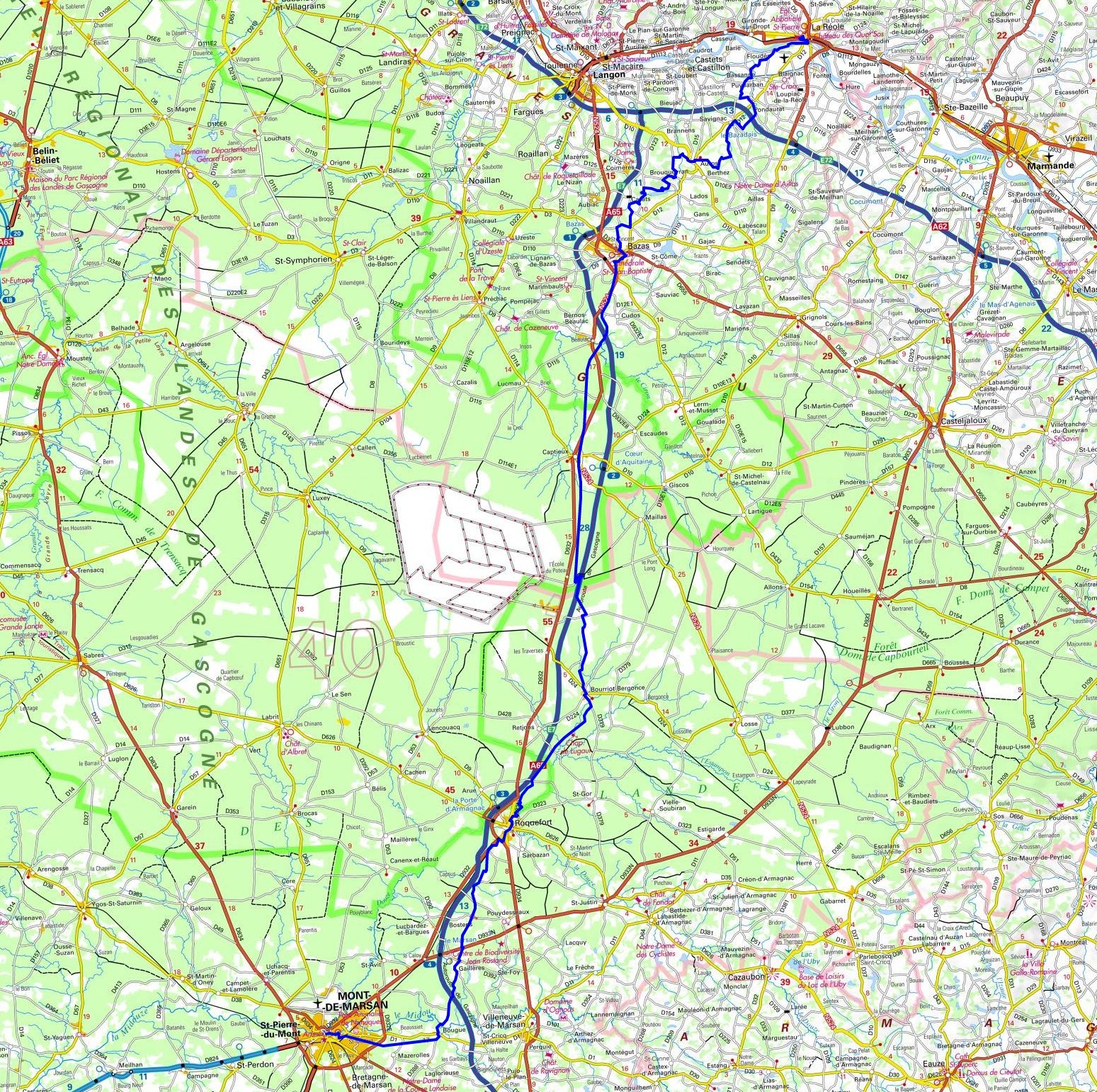 GR654 From La Reole (Gironde) to Mont-de-Marsan (Landes) 1