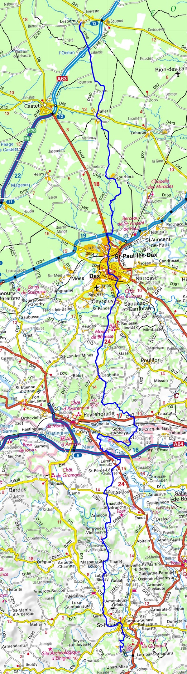 GR655 Walking from Lesperon (Landes) to la Stele de Gibraltar (Pyrenees-Atlantiques)