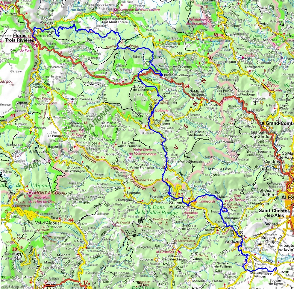 Urbain V Way. From Florac (Lozere) to Lezan (Gard) 1