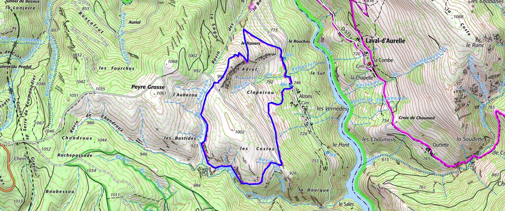 Randonnée de 4,9km à Alzons en Lozère IGN