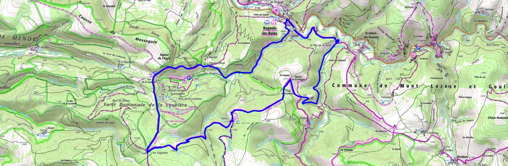 IGN Randonnée de 14,5km à Bagnols-les-Bains en Lozère (Occitanie)