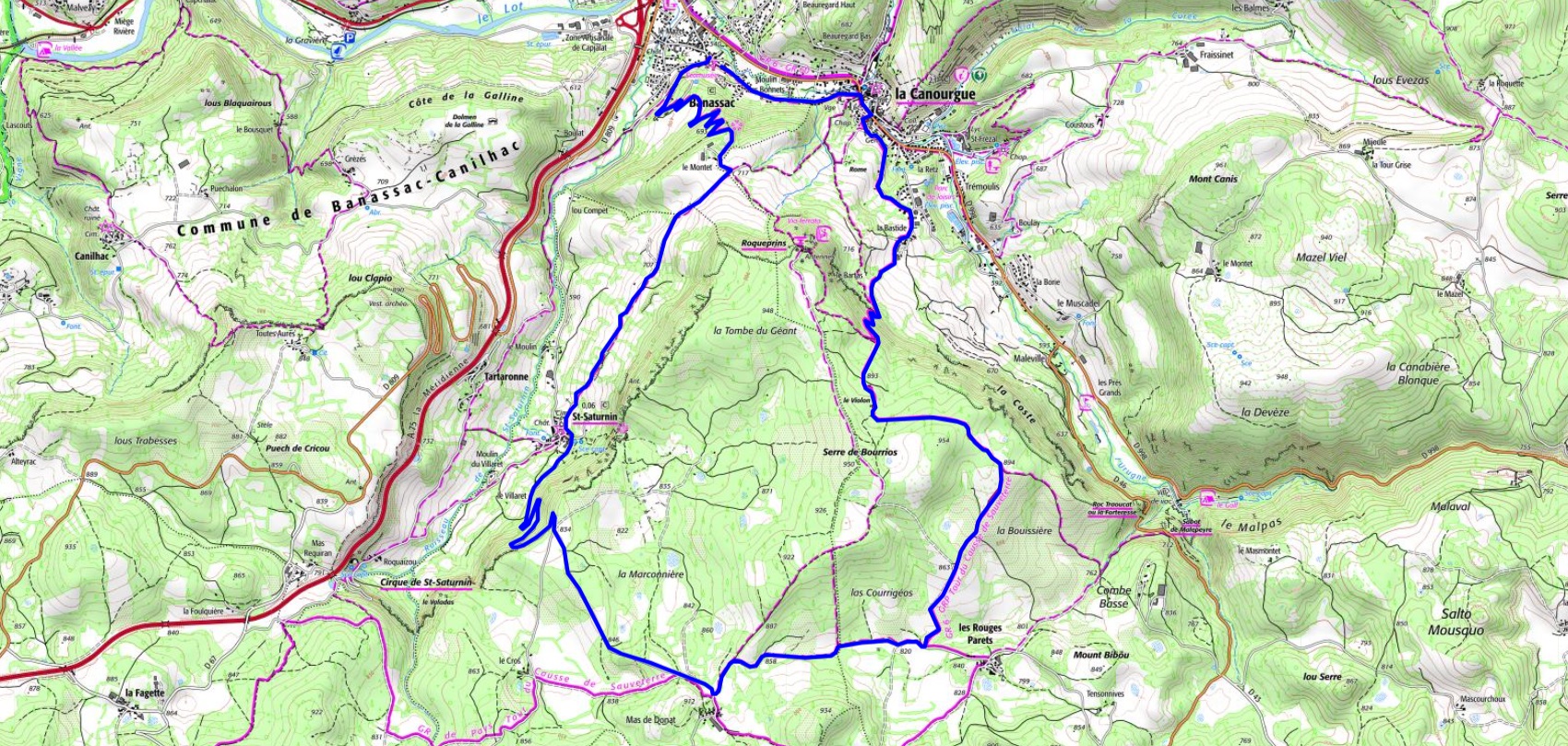 IGN Randonnée de 16,5km à Banassac en Lozère (Occitanie)