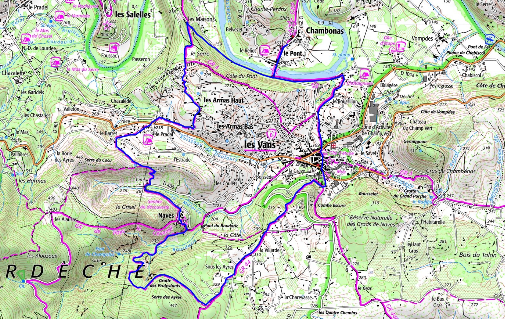 IGN Randonnée de 12km à Chambonas en Ardèche (Auvergne-Rhône-Alpes)