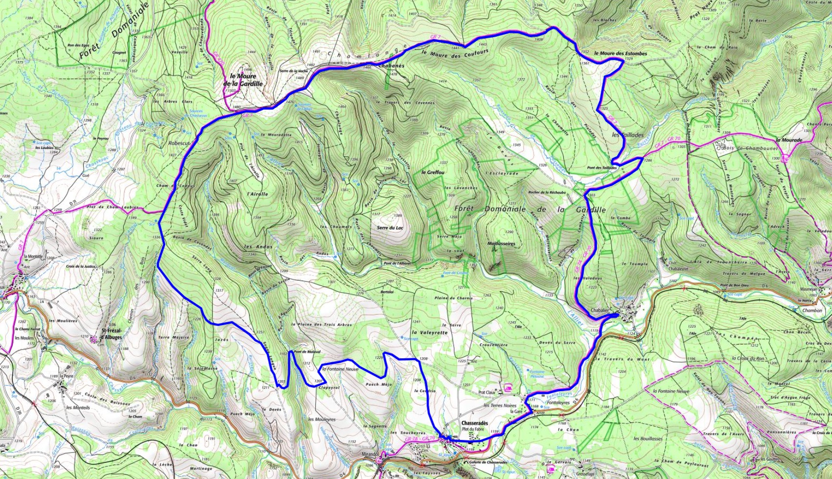 IGN Randonnée de 23km à Chasseradès en Lozère