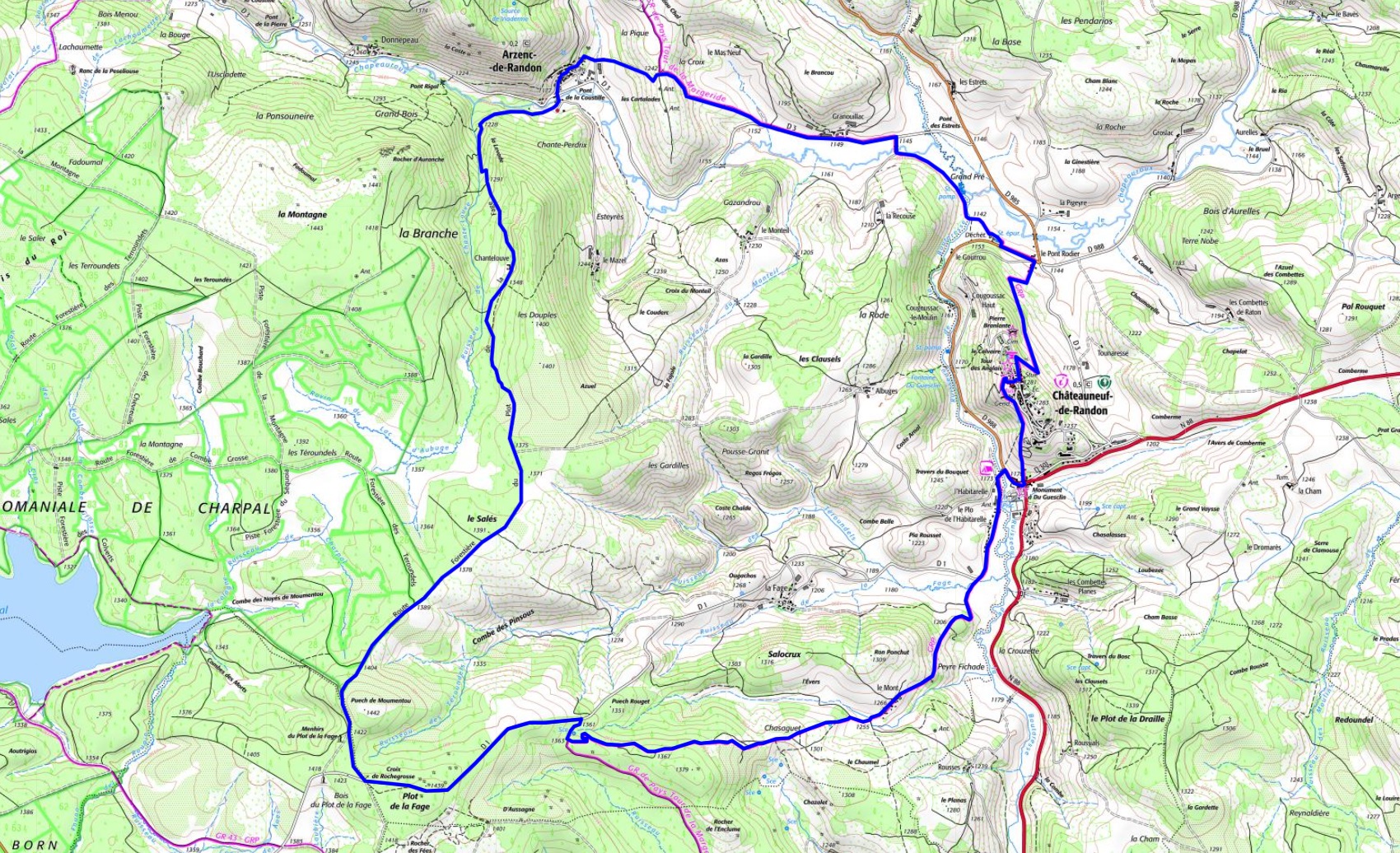IGN Randonnée de 21,7km à Châteauneuf-de-Randon en Lozère (Occitanie)