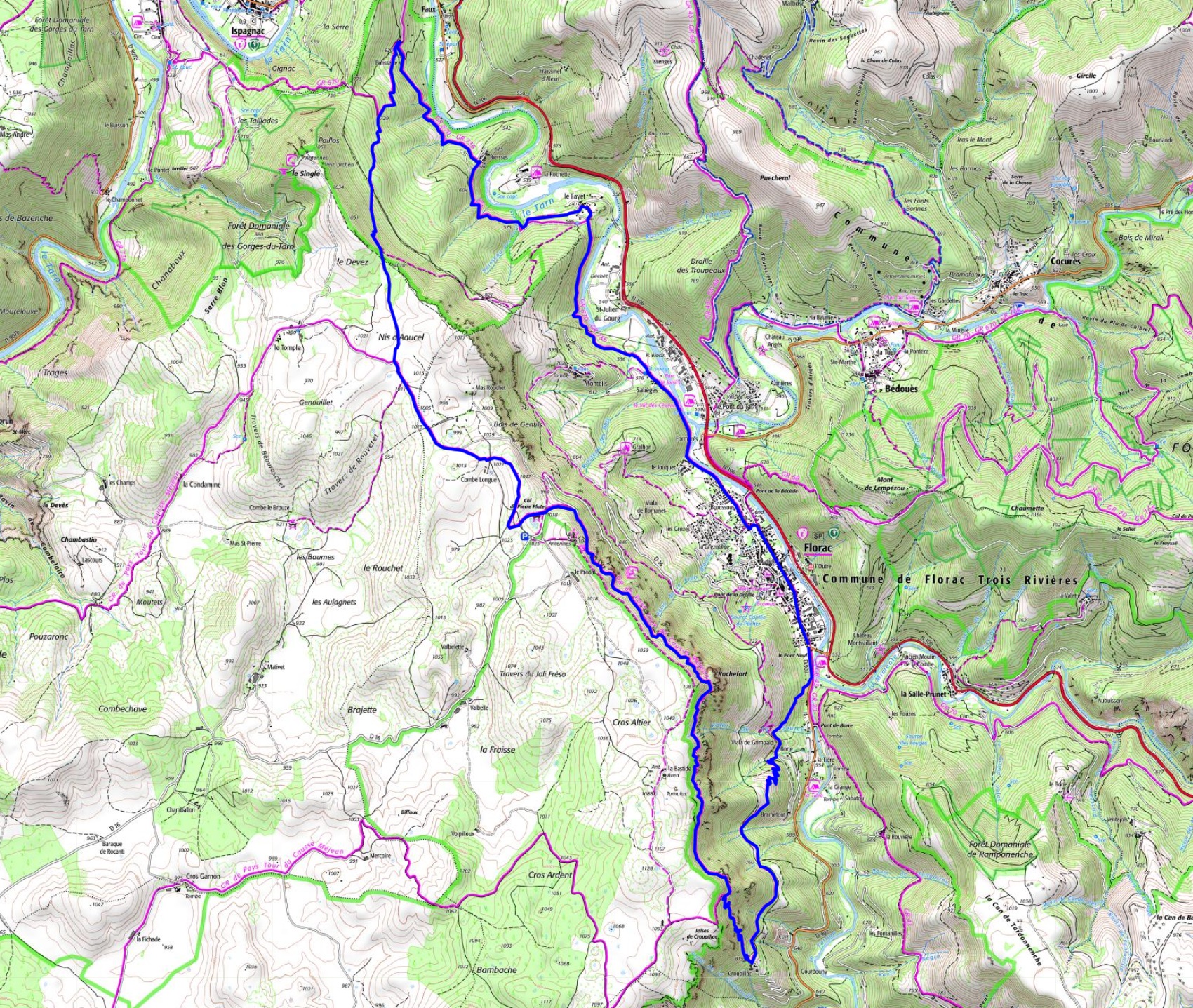 IGN Randonnée de 23,8km à Florac en Lozère (Occitanie)