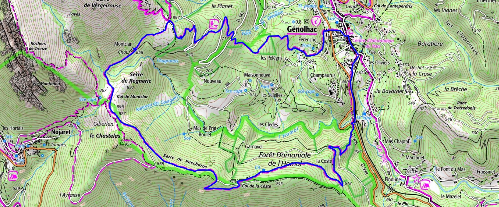 IGN Randonnée en boucle de 10,4km à la limite des départements du Gard et de la Lozère (Occitanie)