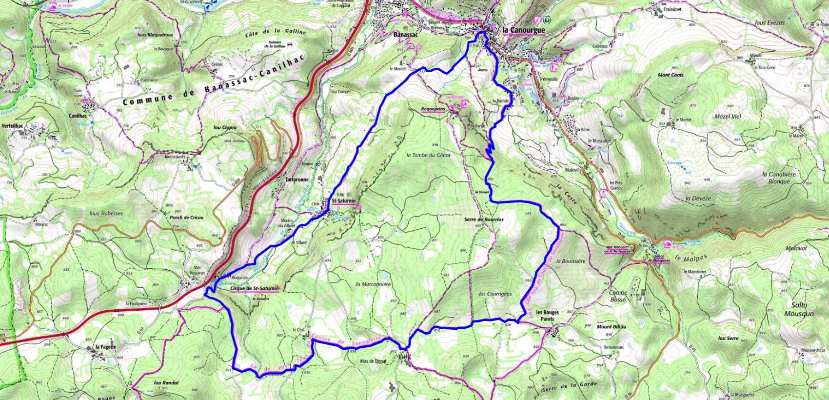 IGN Randonnée de 16,5km à La Canourgue en Lozère (Occitanie)