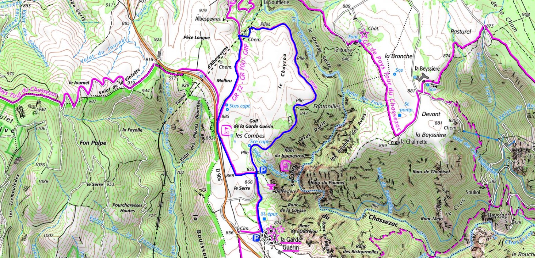 5.6km hike near La Garde-Guérin in Lozere IGN