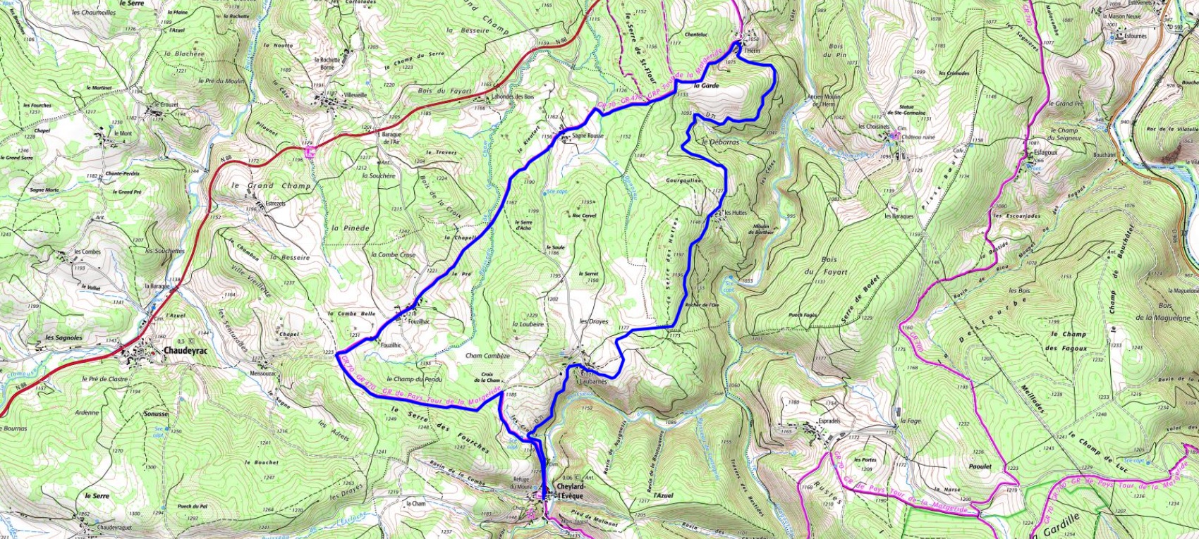 Randonnée de 15km au Cheylard-l'Evêque IGN