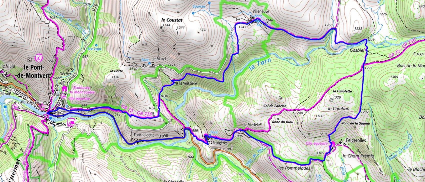 IGN Randonnée de 12,4km au Pont-de-Montvert en Lozère