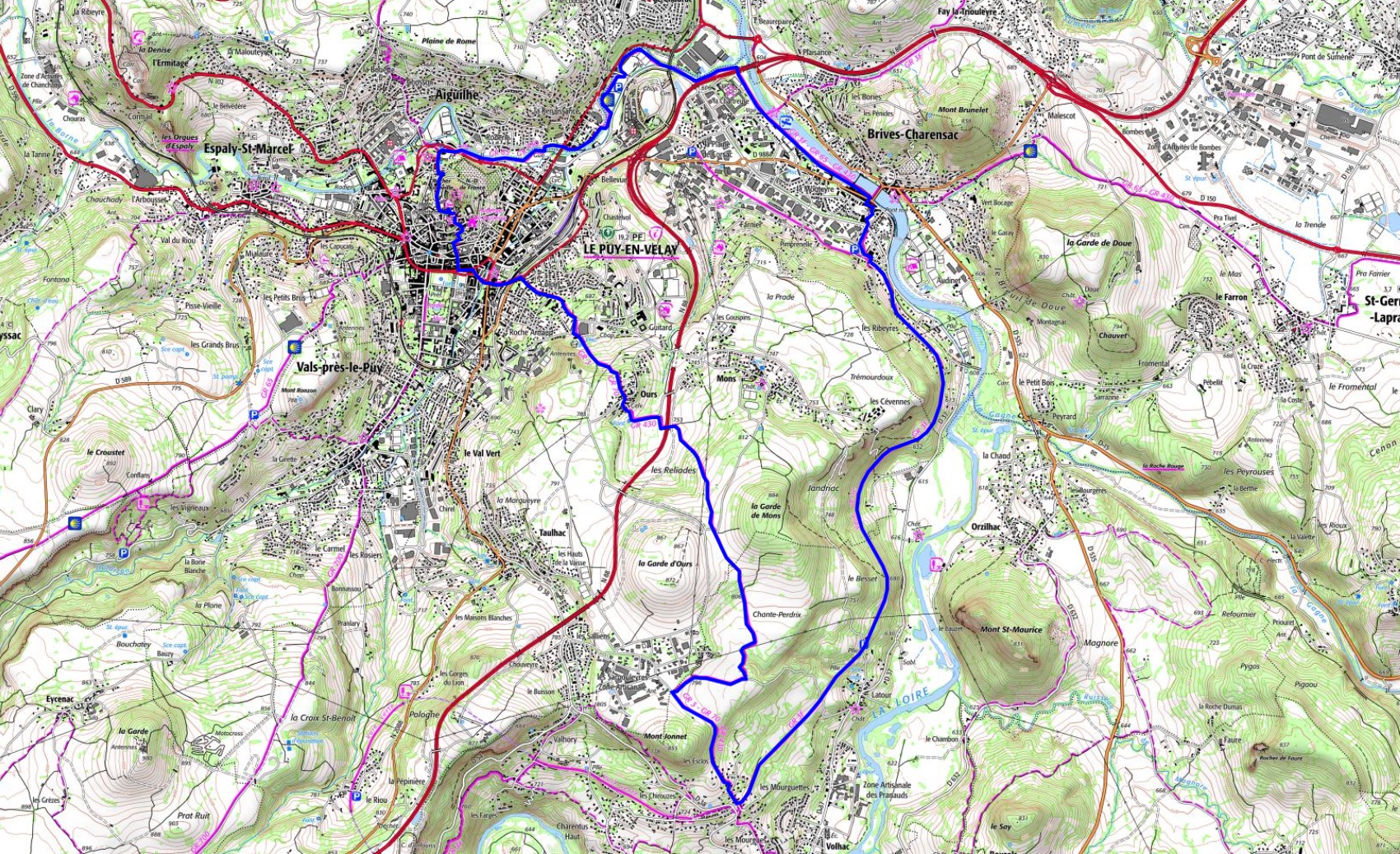 IGN Randonnée de 18,2km au Puy-en-Velay en Haute-Loire (Auvergne-Rhône-Alpes)