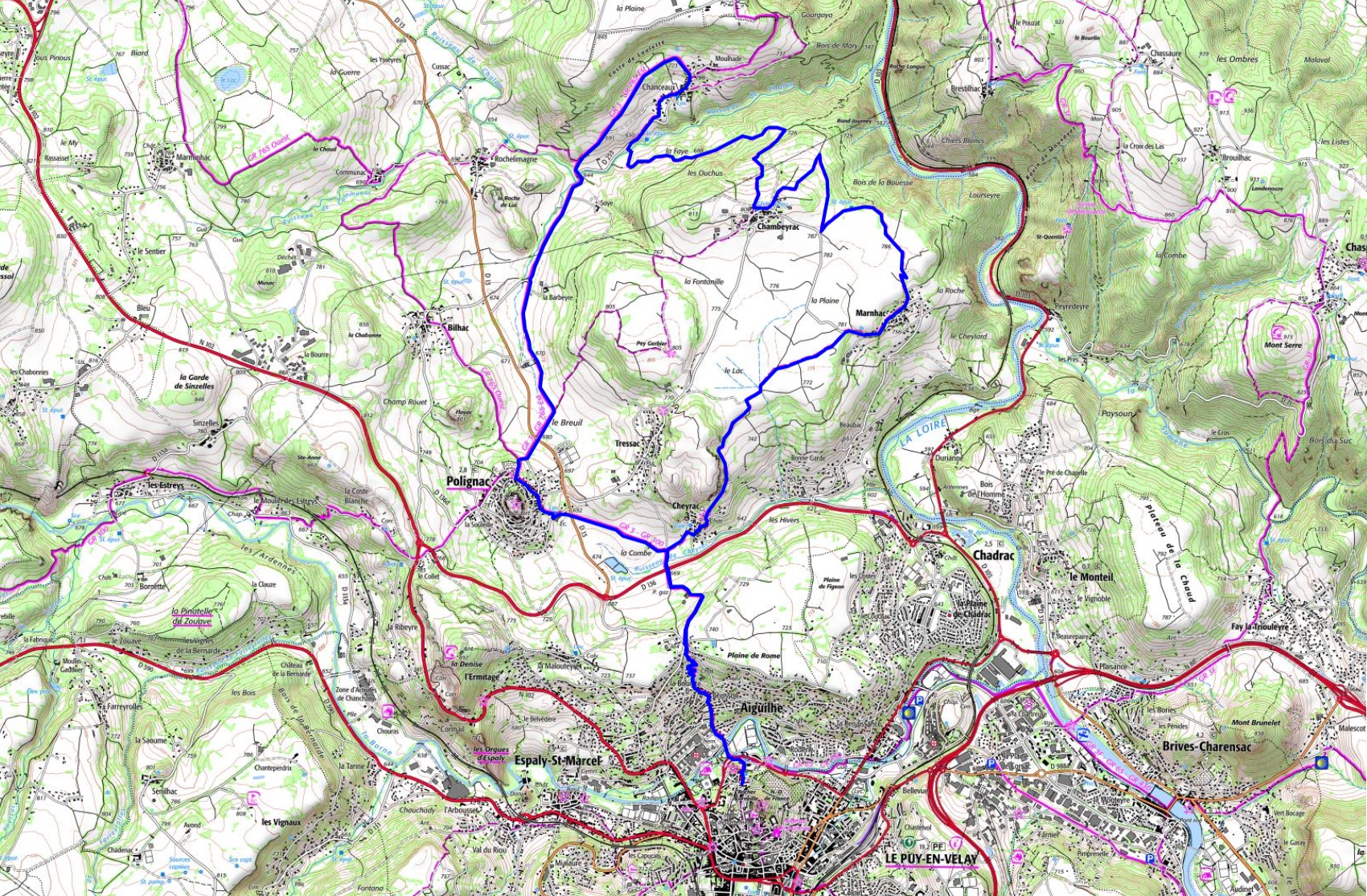 IGN Randonnée de 20km au Puy-en-Velay en Haute-Loire (Auvergne-Rhône-Alpes)