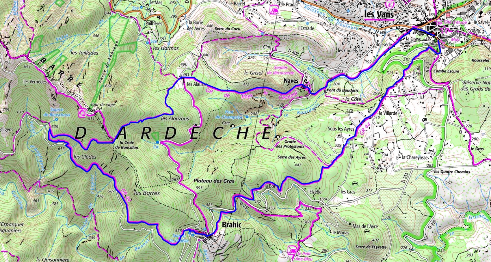 IGN Randonnée en boucle de 13km au départ des Vans en Ardèche