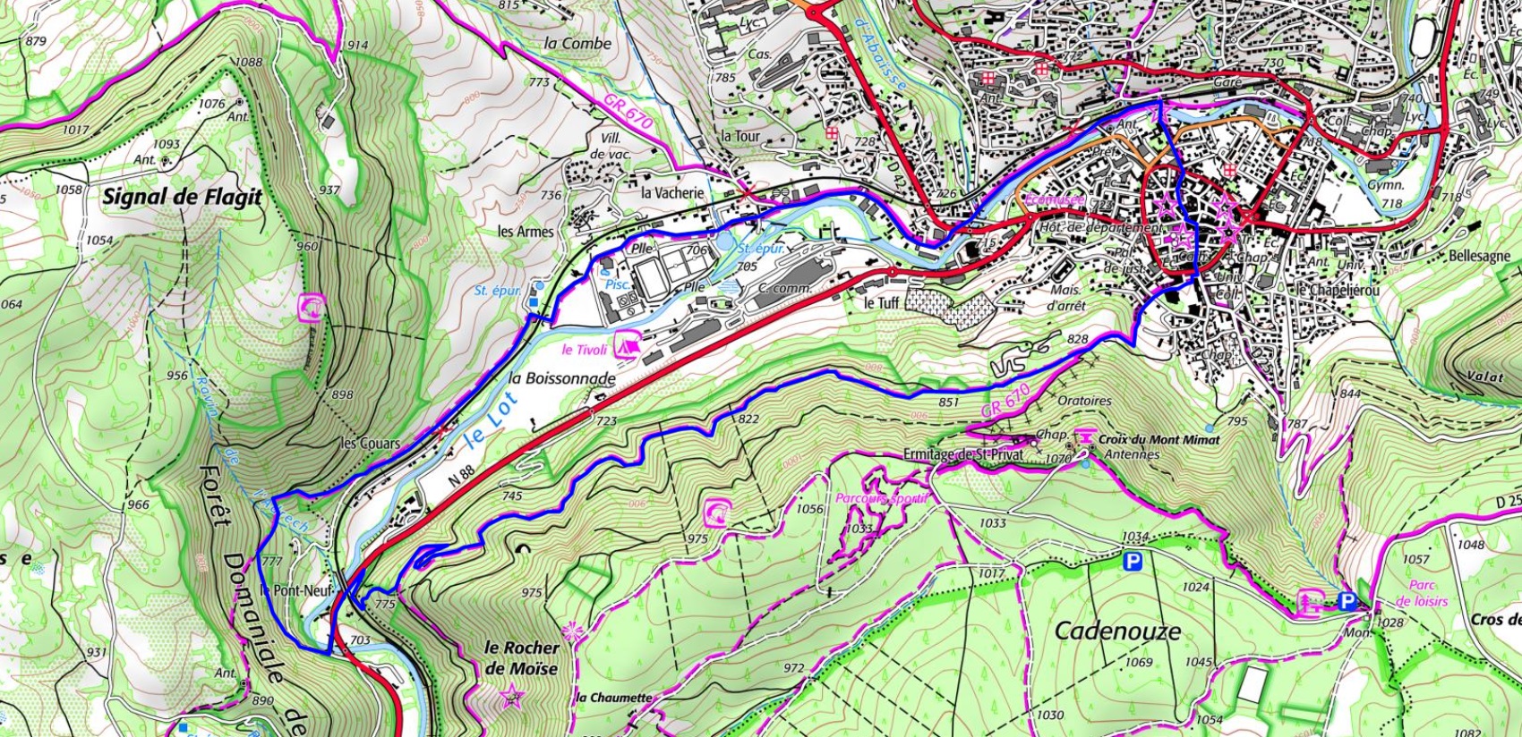 IGN Circuit de randonnée à Mende en Lozère de 10km.