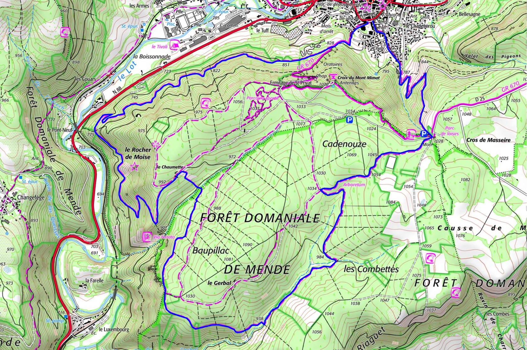 IGN Circuit de randonnée à Mende en Lozère de 15,2km.