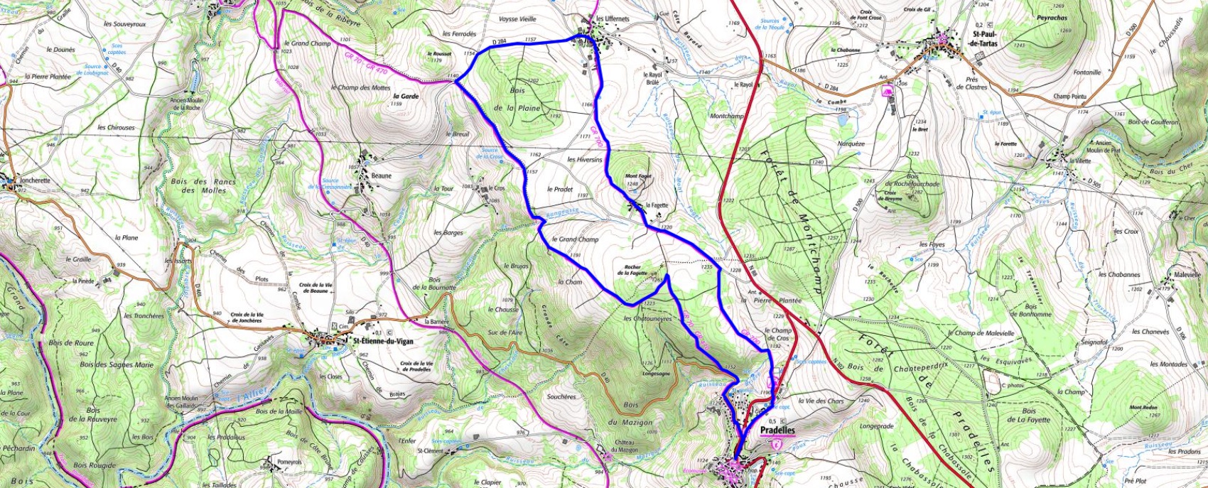 IGN Randonnée de 11,5km à Pradelles en Haute-Loire (Auvergne-Rhône-Alpes)