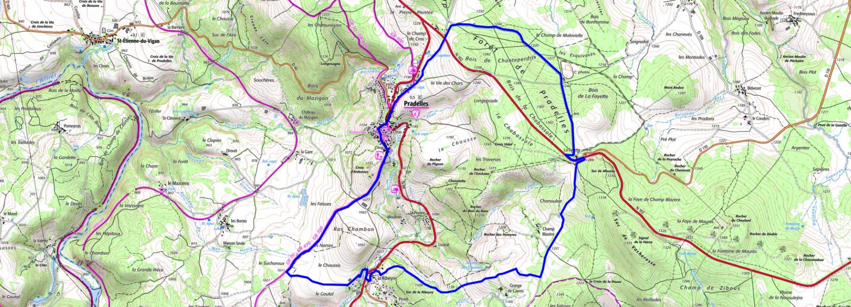 IGN Randonnée de 13km à Pradelles en Haute-Loire (Auvergne-Rhône-Alpes)
