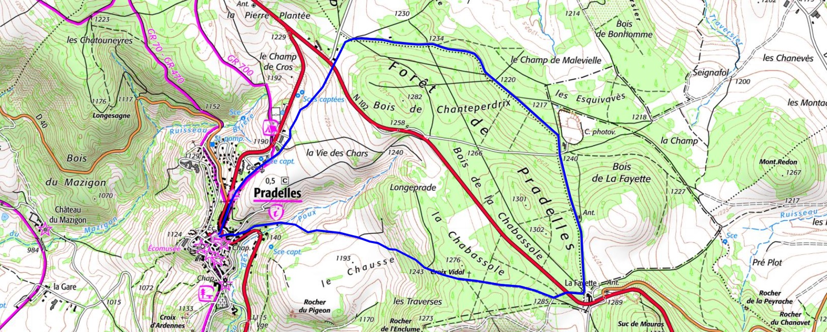 IGN Randonnée de 6,8km à Pradelles en Haute-Loire (Auvergne-Rhône-Alpes)