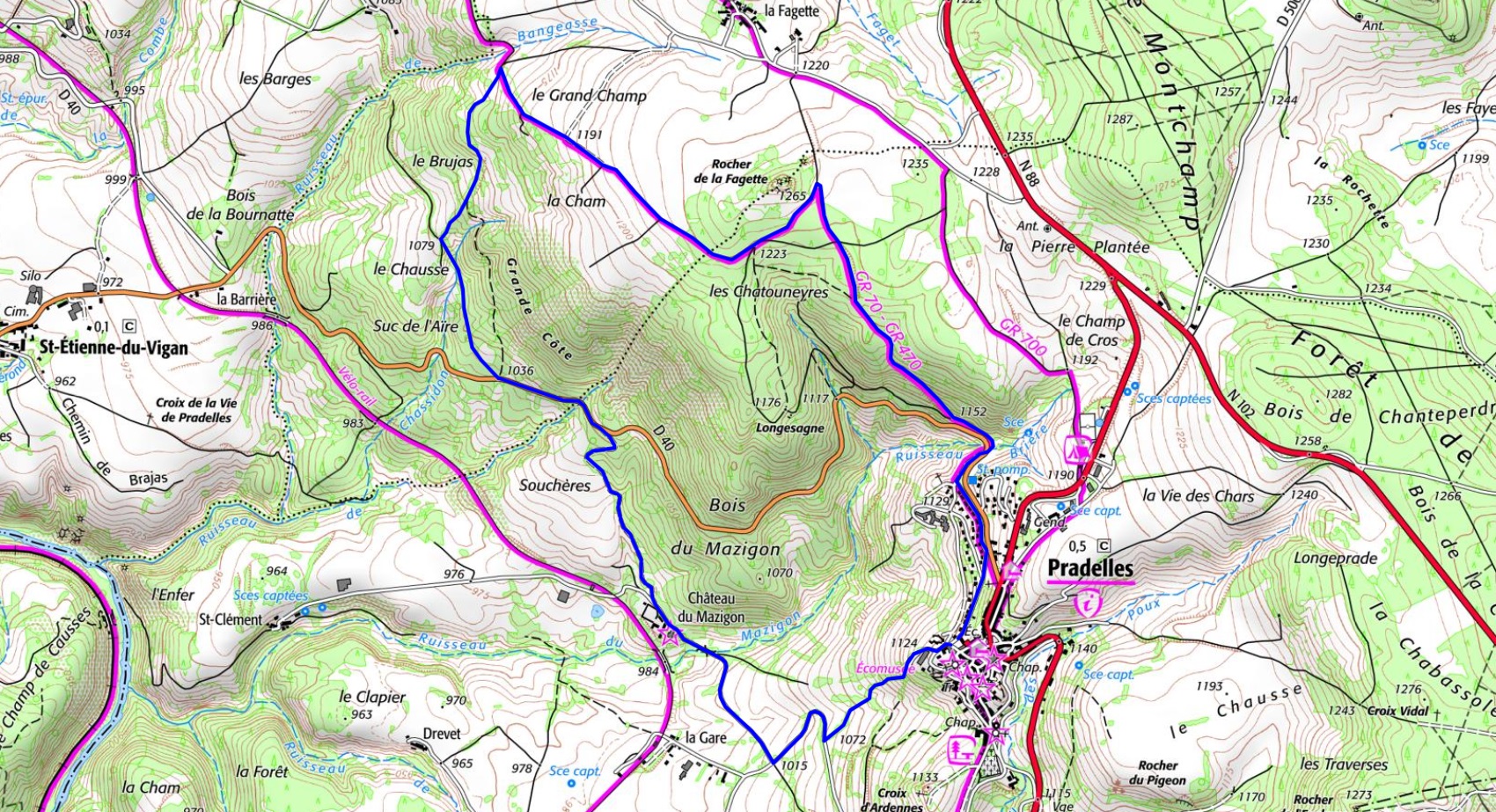 IGN Randonnée de 8km à Pradelles en Haute-Loire (Auvergne-Rhône-Alpes)