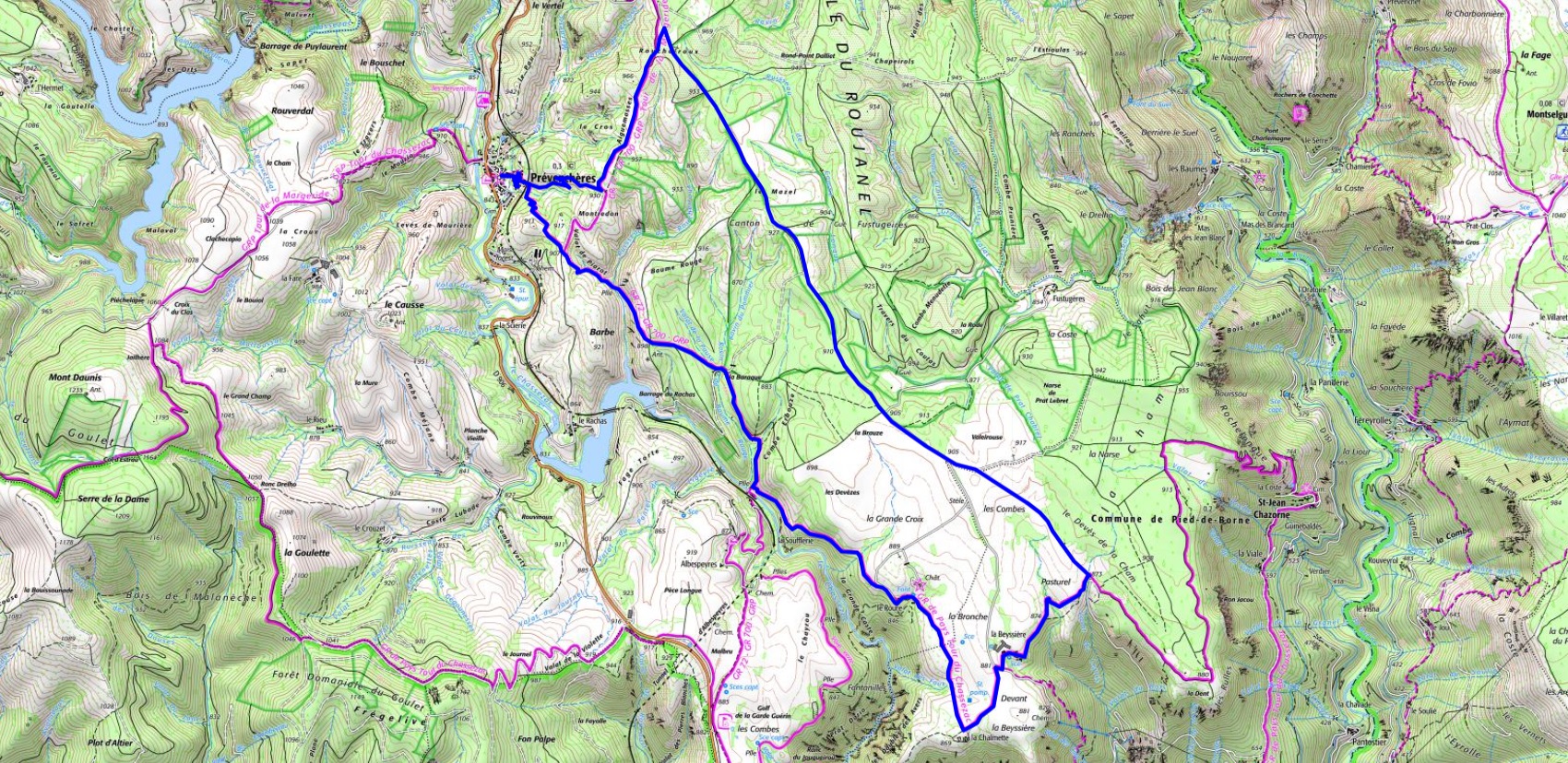IGN Randonnée de 15,5km à Prévenchères en Lozère