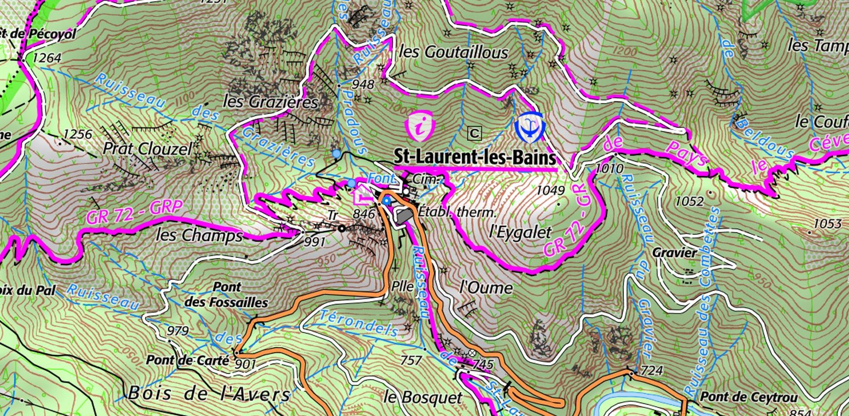 Plan de St Laurent les Bains IGN